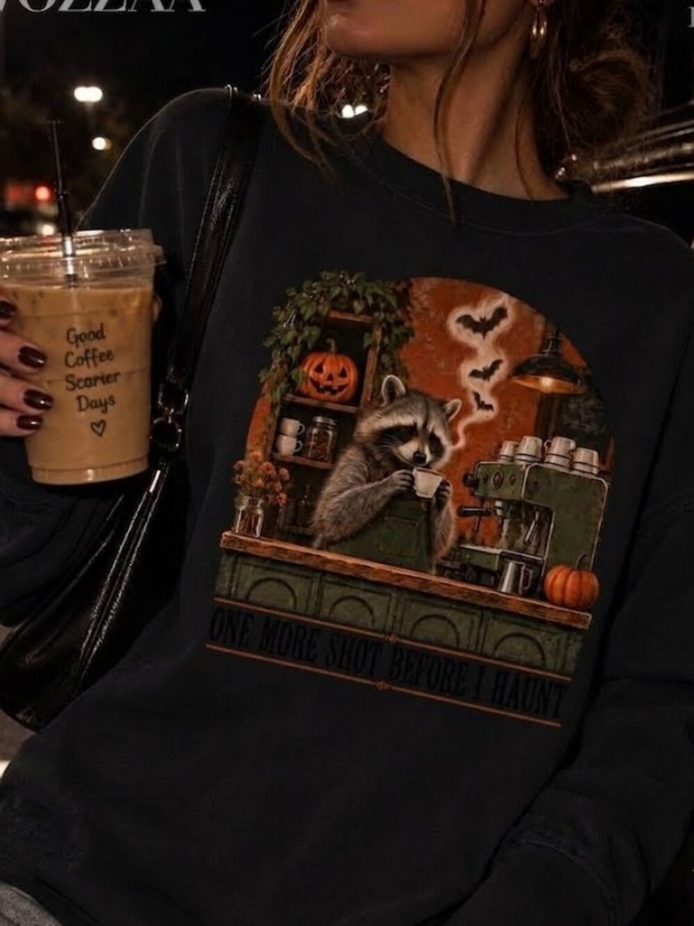 Raccoon Coffee Lover Halloween Sweater, Cute Spooky Graphic